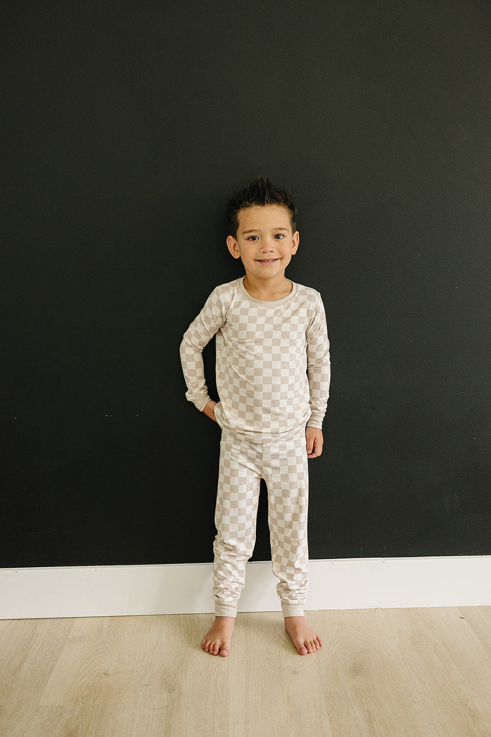 Taupe Checkered Bamboo Cozy Set - MOOGCO Baby