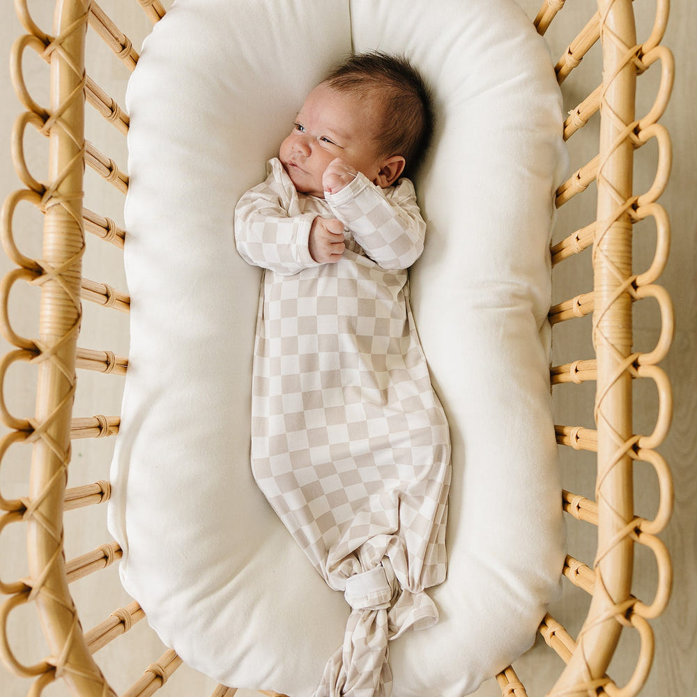 Taupe Checkered Bamboo Knot Gown - MOOGCO Baby