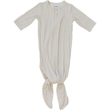 Mebie Baby Taupe Stripe Ribbed Bamboo Knot Gown 0-3