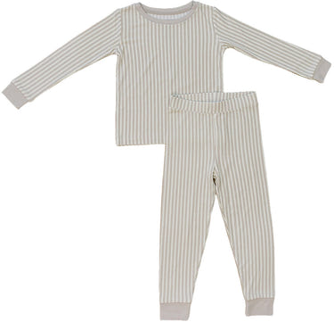 Taupe stripe ribbed bamboo cozy set for babies, perfect for bedding and sleep comfort.