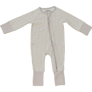 Taupe stripe ribbed bamboo zipper for baby bedding and sleep, soft and stylish for a cozy nursery.