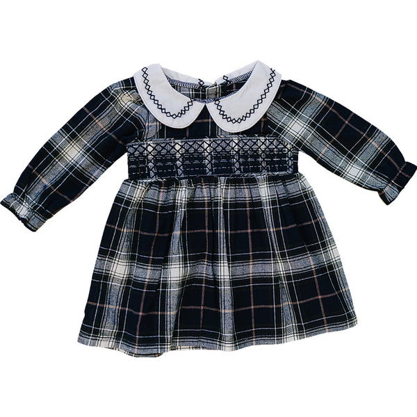 Navy Plaid Smocked Dress