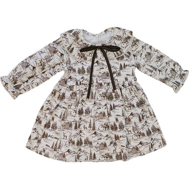 Brown toile dress for babies, perfect for special occasions and everyday wear.