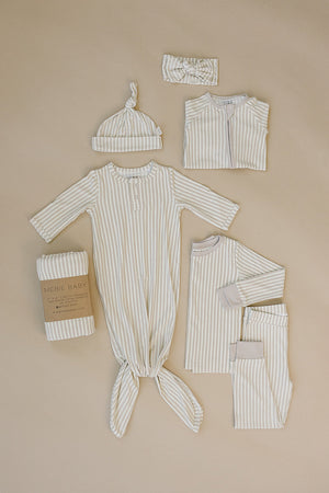 Taupe Stripe Ribbed Bamboo Newborn Knot Hat