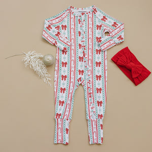 Bamboo Zip Romper | Retro Candy Cane