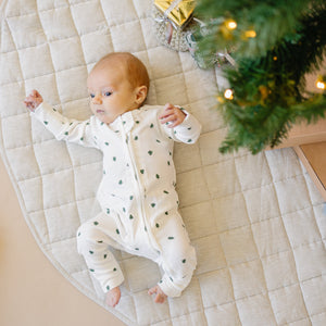 Tiny Trees ribbed bamboo zippy pajamas for babies, perfect for comfortable sleep and cozy bedding. Angle 5 view.