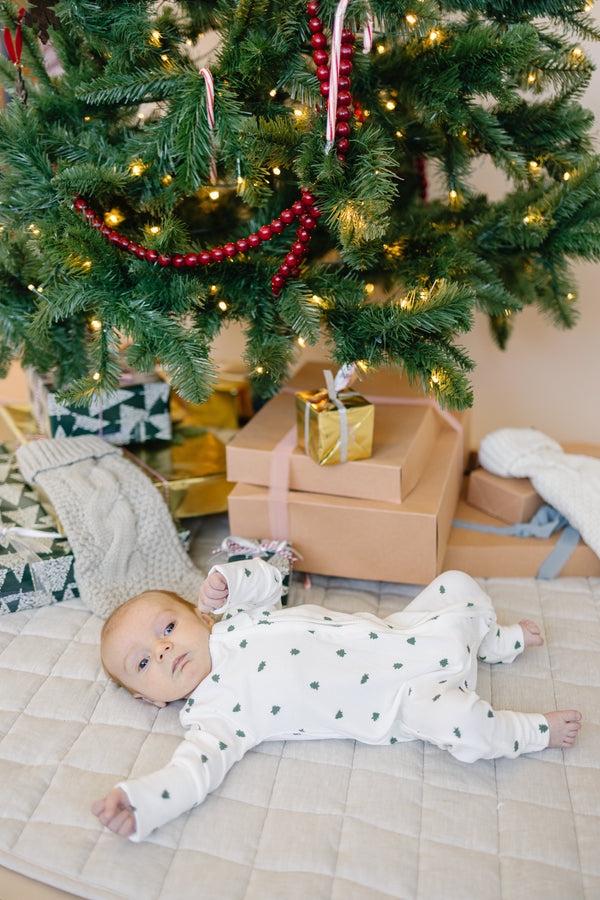 Tiny Trees ribbed bamboo zippy pajamas for babies, perfect for cozy sleep and comfort. Angle 6 view.