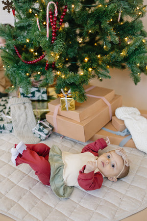 Ribbed Cotton Flared Leggings - Red Christmas Coordinating