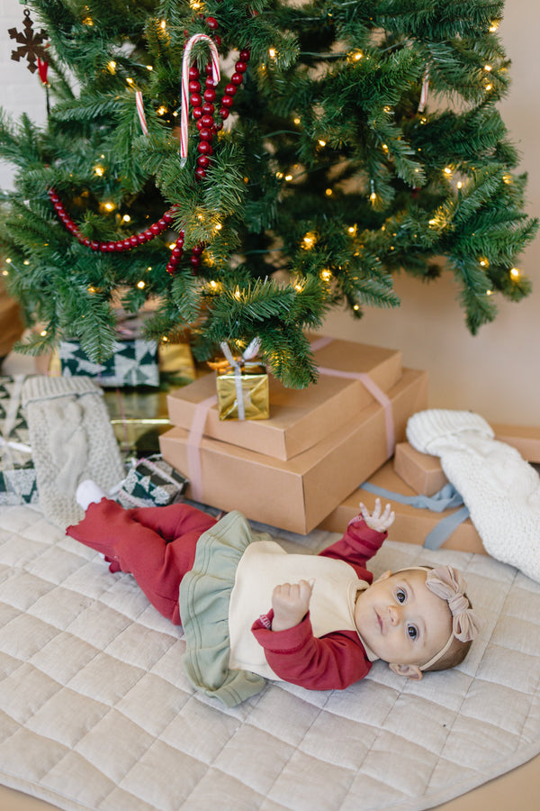 Ribbed Cotton Flared Leggings - Red Christmas Coordinating