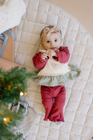 Ribbed Cotton Flared Leggings - Red Christmas Coordinating