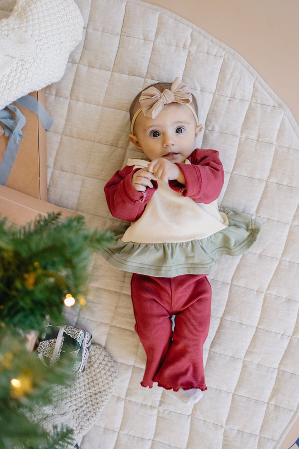 Ribbed Cotton Flared Leggings - Red Christmas Coordinating