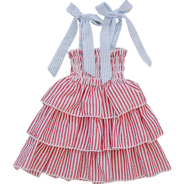 "Stripe ruffle dress for babies, featuring playful stripes and stylish ruffles, perfect for any occasion."