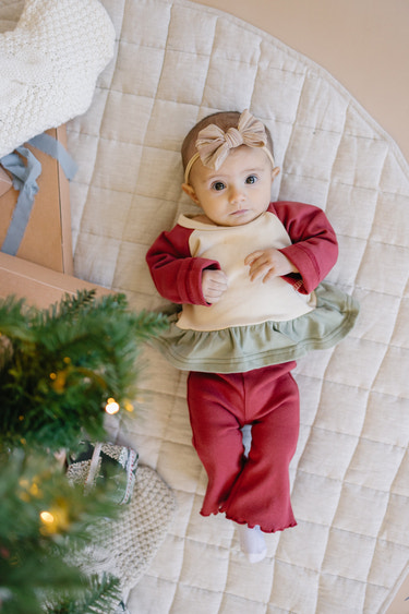 Ribbed Cotton Flared Leggings - Red Christmas Coordinating