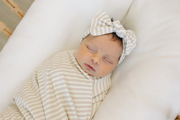 Taupe Stripe Ribbed Bamboo Head Wrap