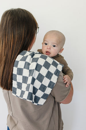 Charcoal Checkered Muslin Burp Cloth