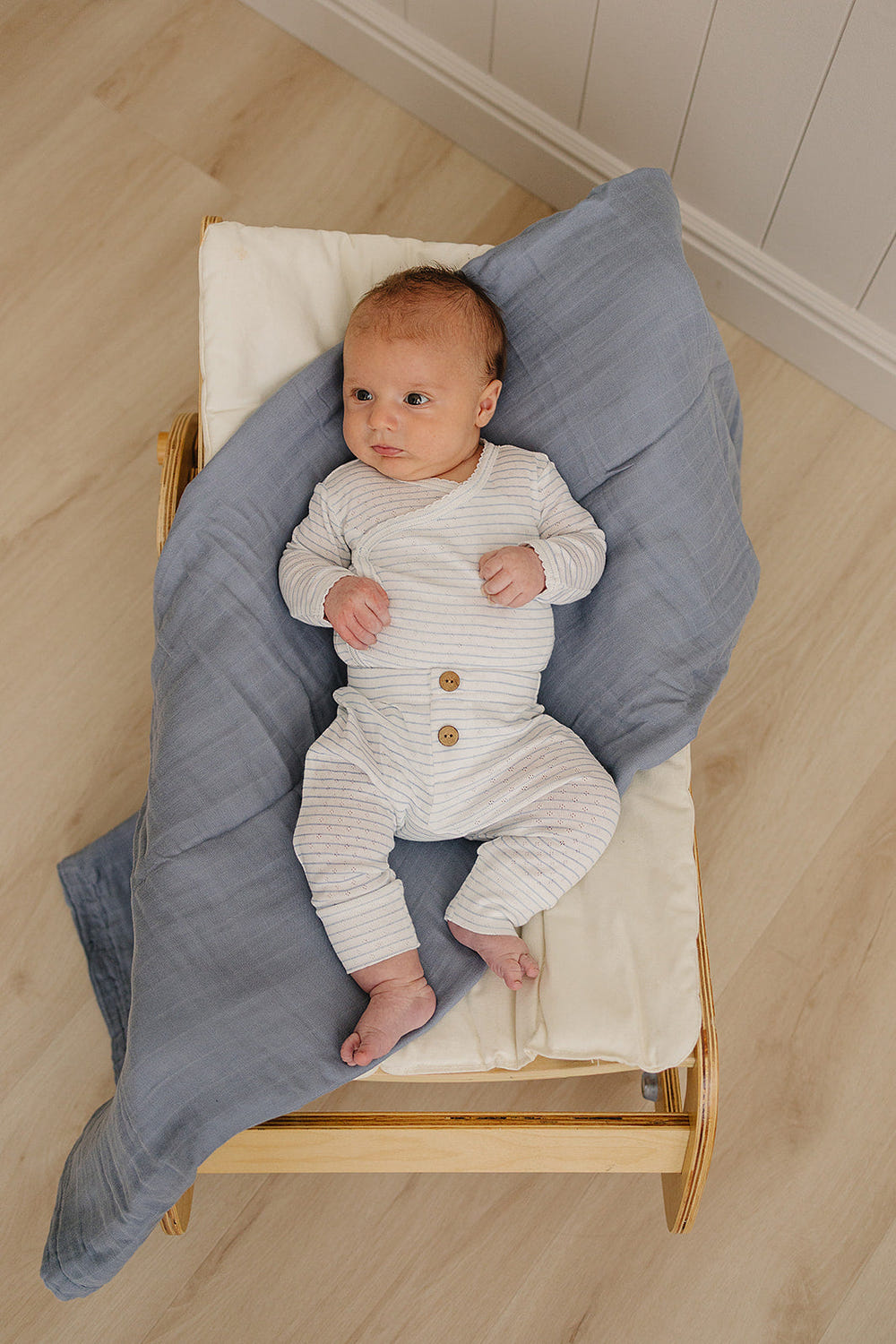 Mebie Baby Dusty Blue Muslin Quilt 47x47 Four-Layer