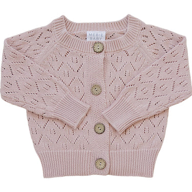Pink pointelle button down cardigan for babies, soft and stylish clothing for little ones.