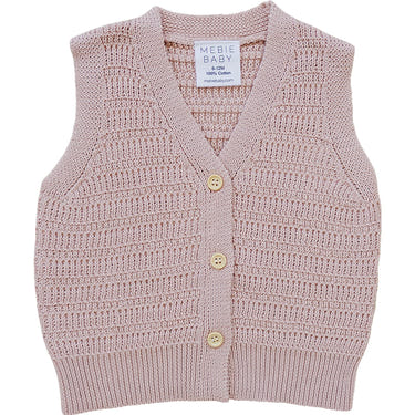 Pink knit button-down vest for babies, perfect for cozy playtime and stylish outfits.