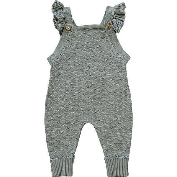 Green Ruffle Knit Overalls