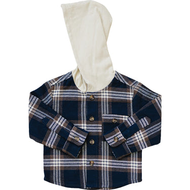 Plaid hooded button-up shirt for babies, stylish and cozy clothing for little ones.