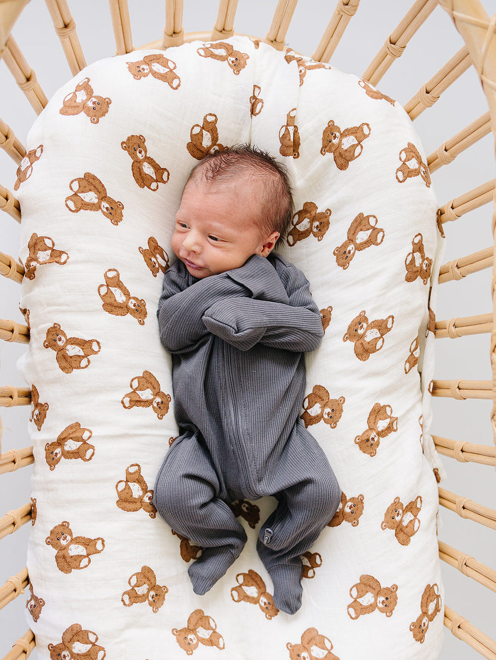 Charcoal Organic Cotton Ribbed Zipper - MOOGCO Baby
