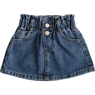 Dark wash denim skirt for babies, perfect for stylish outfits and everyday wear.