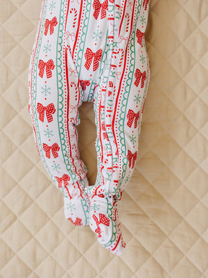 Bamboo Zip Romper | Retro Candy Cane
