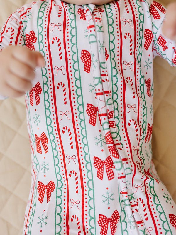 Bamboo Zip Romper | Retro Candy Cane