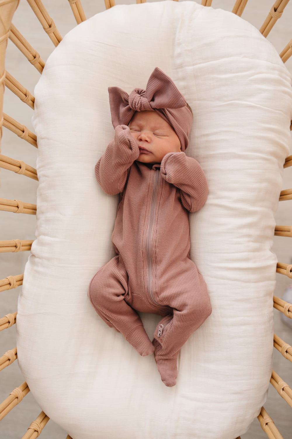 Dusty Rose Organic Cotton Ribbed Zipper - MOOGCO Baby