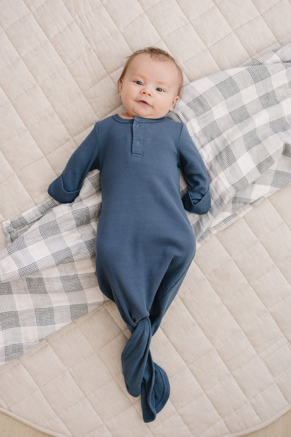 Navy Organic Cotton Ribbed Knot Gown - MOOGCO Baby