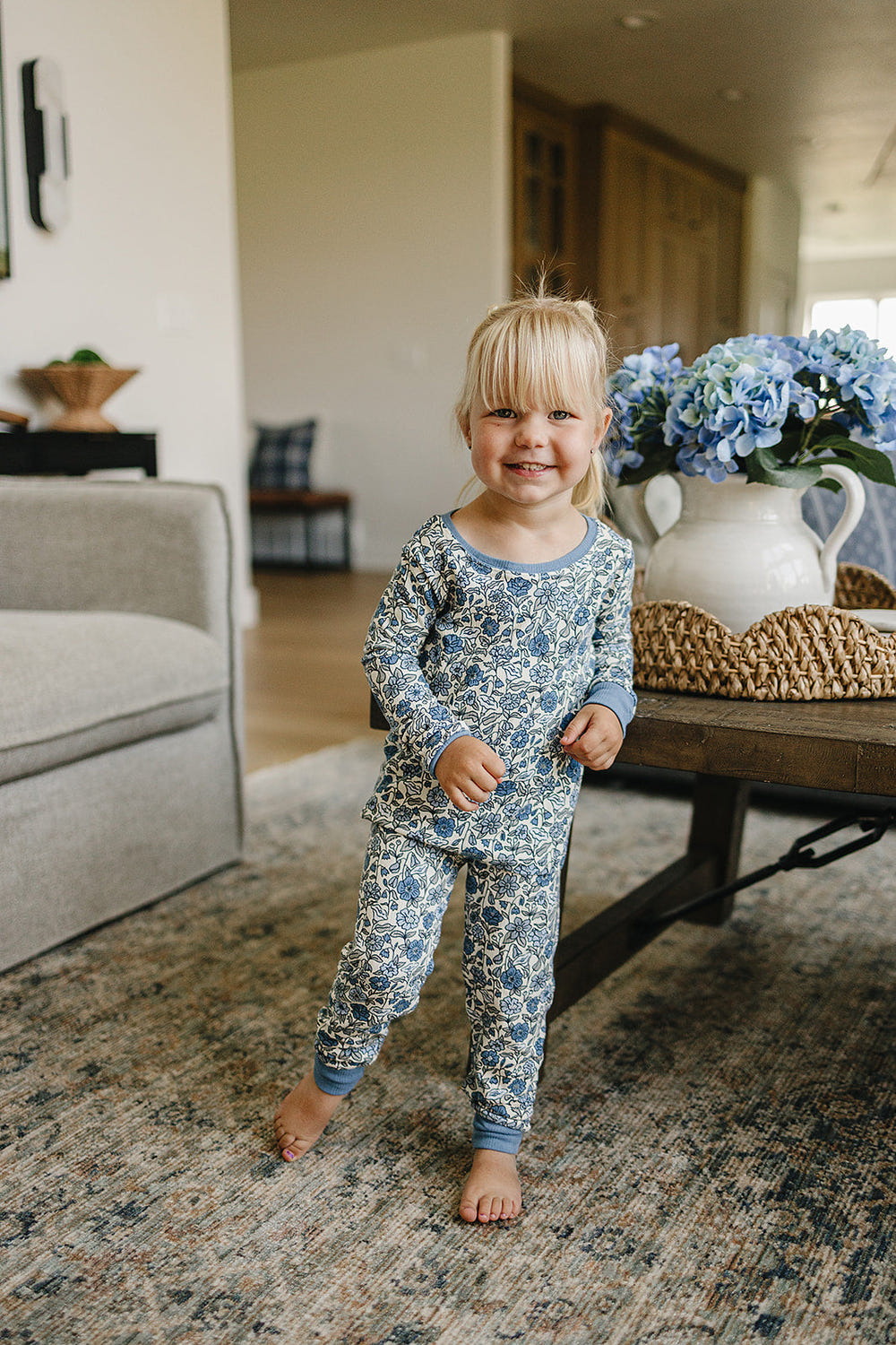 Bluebell Pointelle Bamboo Cozy Set for babies - soft, stylish two-piece outfit in soothing blue.