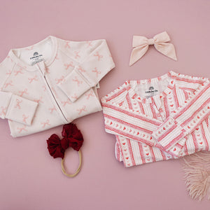 Blushing Bows Ribbed Bamboo Zippy Pajamas