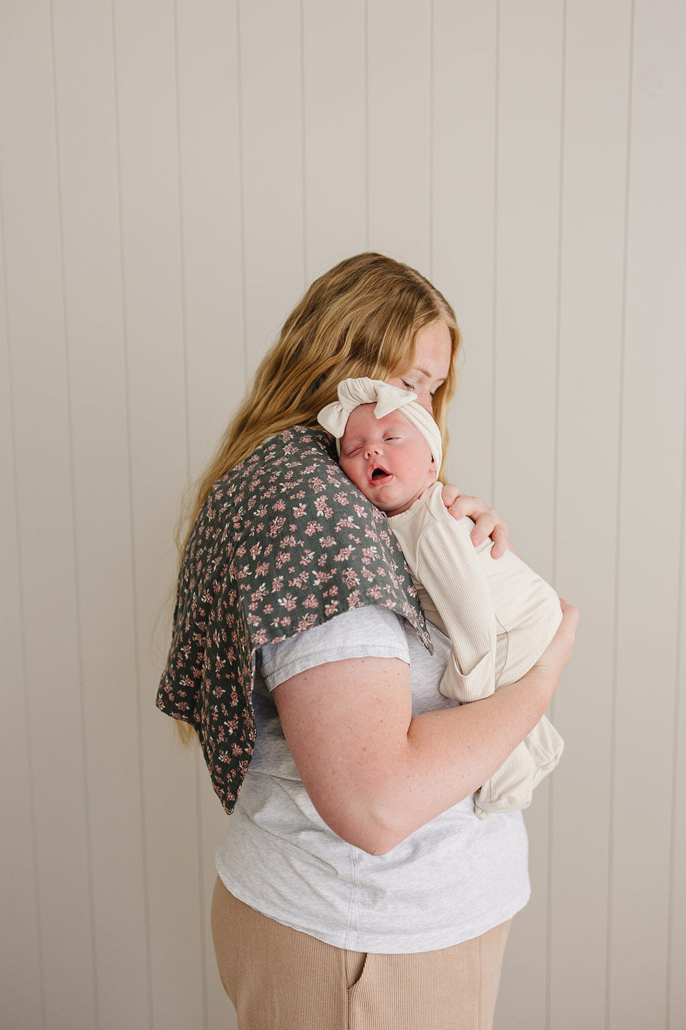 Olive Bloom Muslin Burp Cloth - Soft, absorbent baby burp cloth for comfortable feeding and mess-free moments.