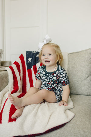 Americana Floral Ribbed Bamboo Cozy Short Set for babies, stylish two-piece outfit in a vibrant floral design.