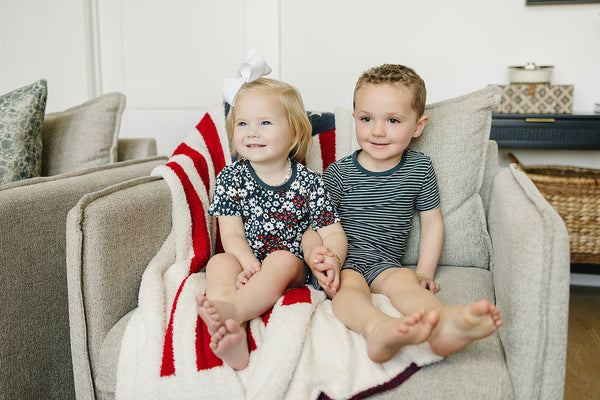 Navy Stripes Ribbed Bamboo Cozy Short Set