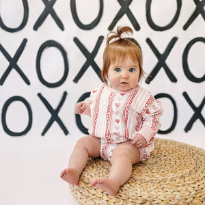 Laced with Love Sweatshirt Romper for babies in a stylish angle 12 view, perfect for cozy and cute outfits.