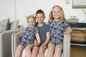 Americana Floral Ribbed Bamboo Cozy Short Set for babies, featuring a stylish design in a comfortable two-piece bundle.