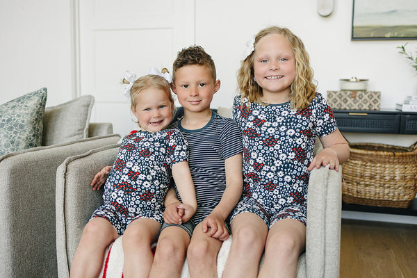 Americana Floral Ribbed Bamboo Cozy Short Set for babies, featuring a stylish design in a comfortable two-piece bundle.