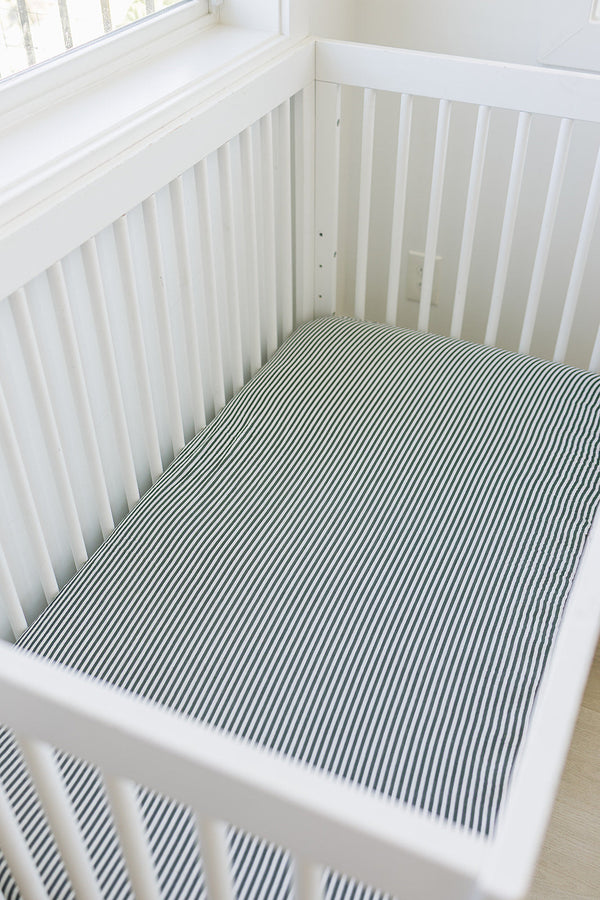 Green Stripes Muslin Crib Sheet