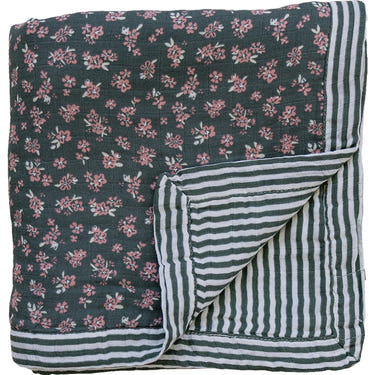 Olive Bloom + Green Stripes Muslin Quilt for babies, soft bedding for a cozy sleep environment.