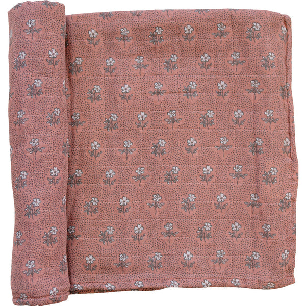 Vintage Pink Floral Muslin Swaddle Blanket