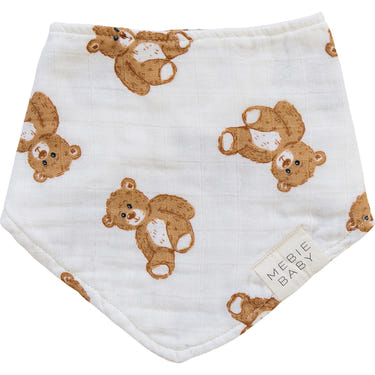 Classic muslin bib featuring a cute teddy bear design for babies, perfect for mealtime messes.