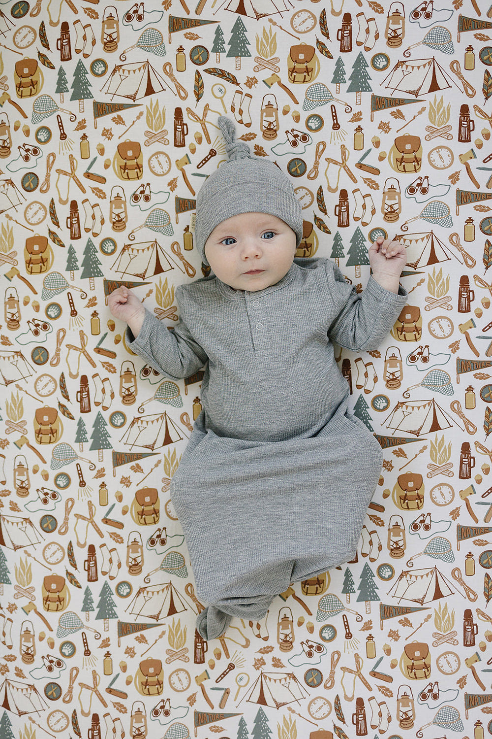 Heather Grey Ribbed Bamboo Knot Gown - MOOGCO Baby