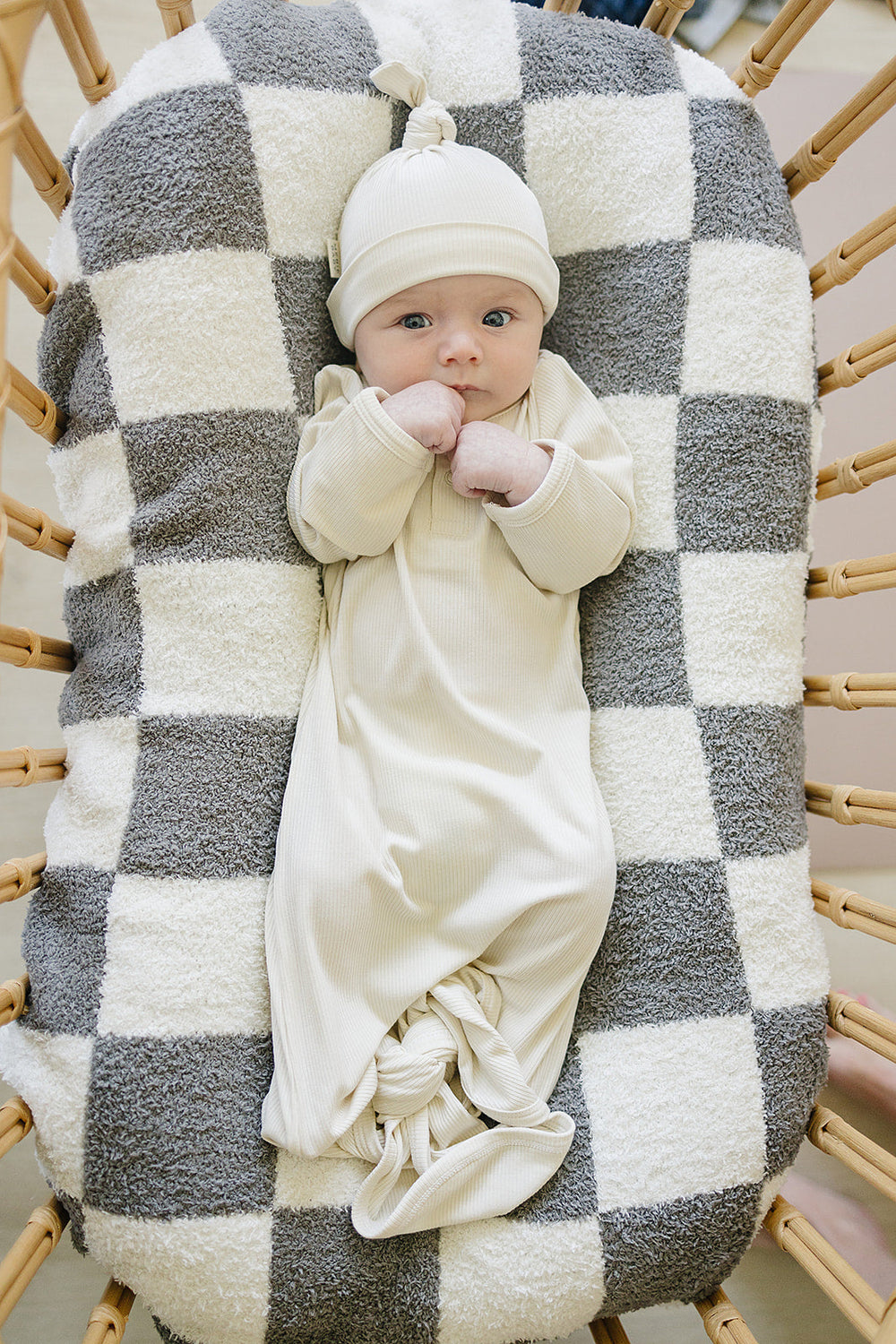 Cream Ribbed Bamboo Newborn Knot Hat