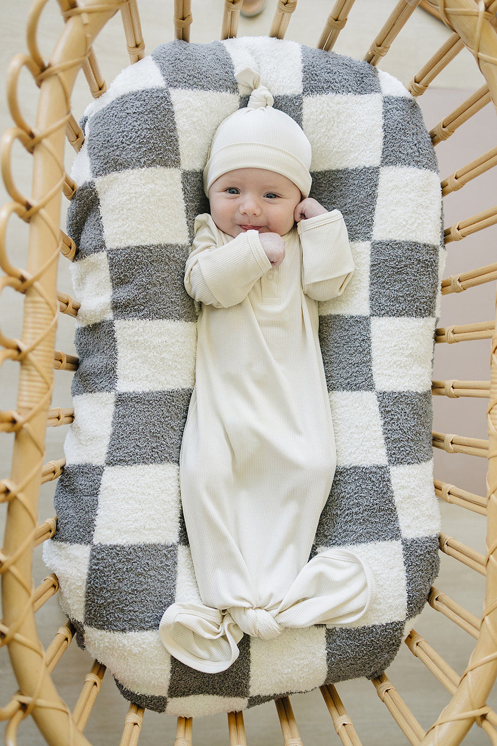 Cream Ribbed Bamboo Knot Gown - MOOGCO Baby
