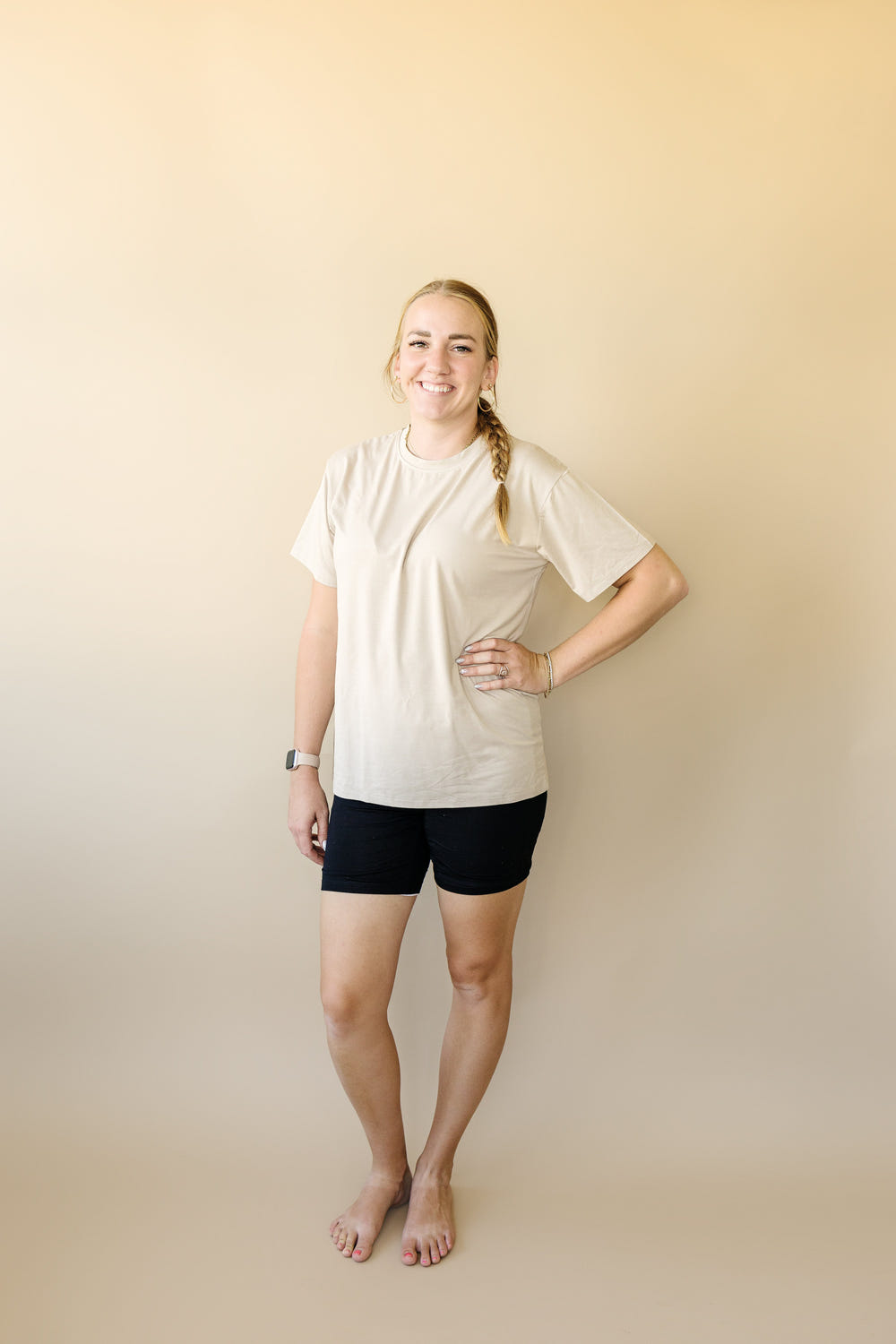 Adult unisex bamboo tee for maternity and nursing wear, soft and comfortable for new moms.