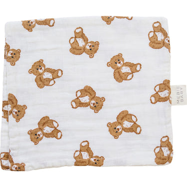 Teddy Bear Muslin Burp Cloth for babies - soft, absorbent, perfect for feeding and soothing.