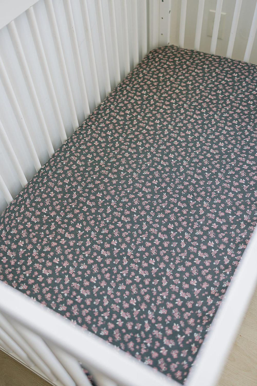 Olive Bloom Muslin Crib Sheet for stylish and comfortable baby bedding and sleep.