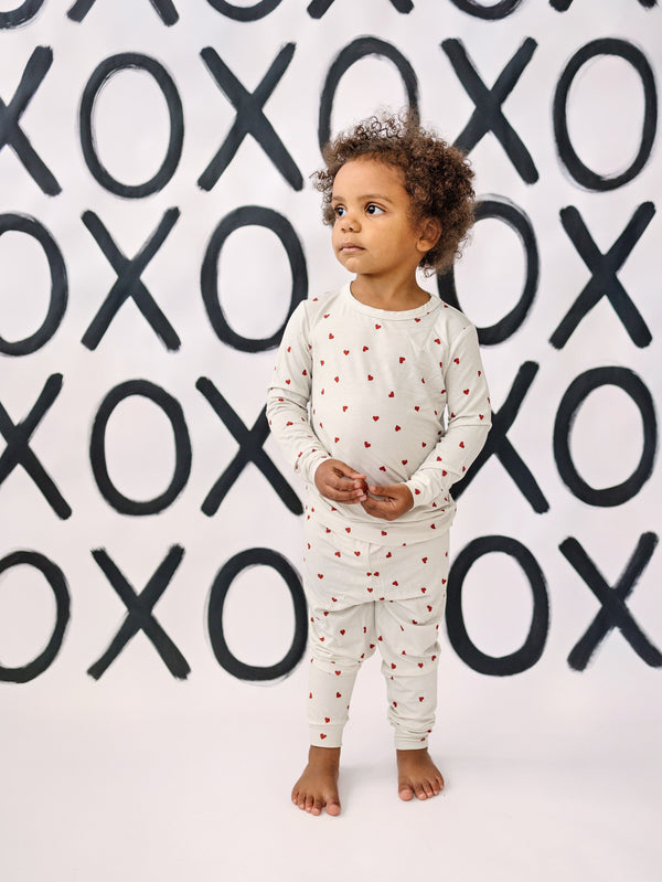 Tiny Hearts 2pc Bamboo Pajamas for babies, soft and breathable sleepwear, shown from angle 3.