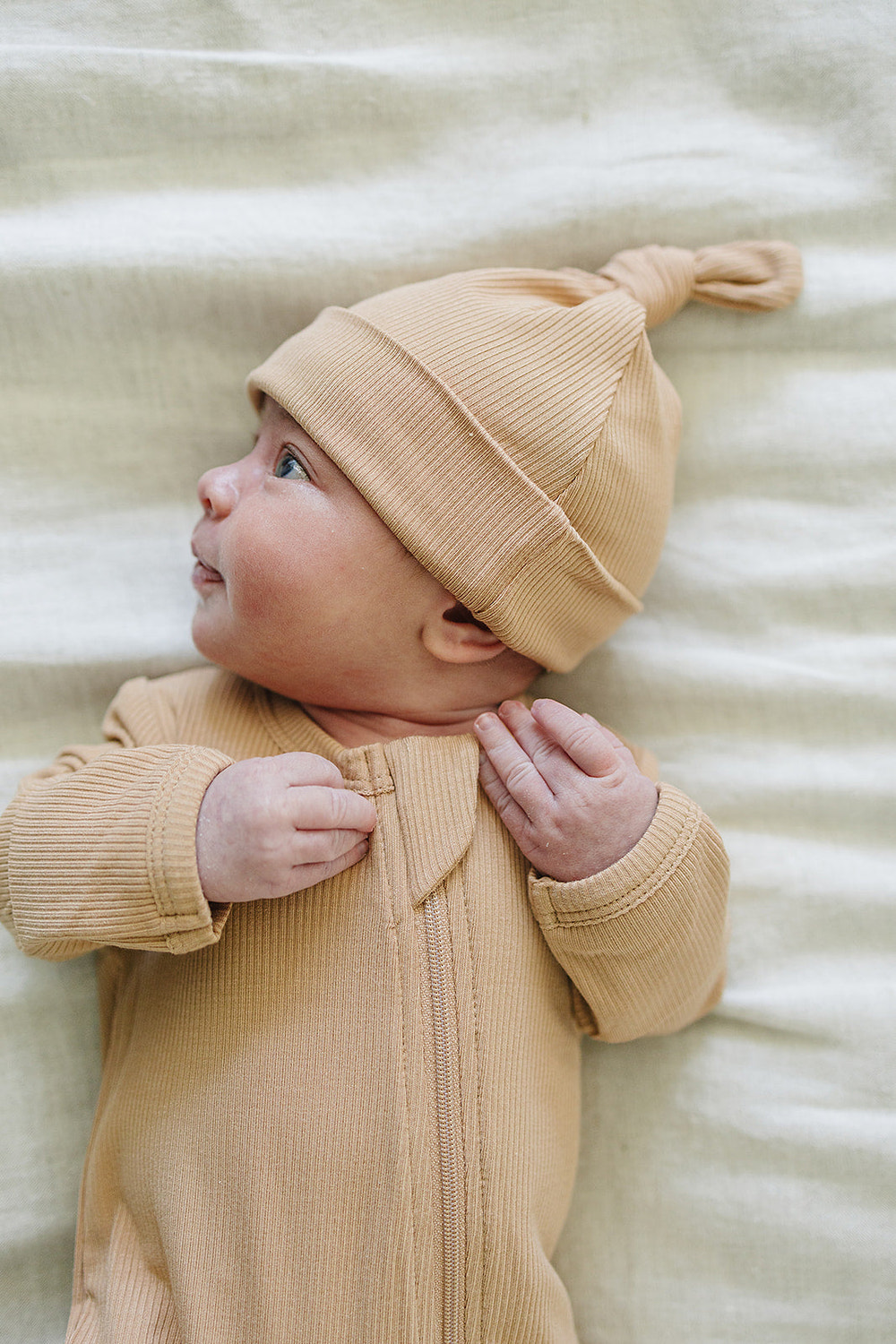 Latte Ribbed Bamboo Newborn Knot Hat - MOOGCO Baby